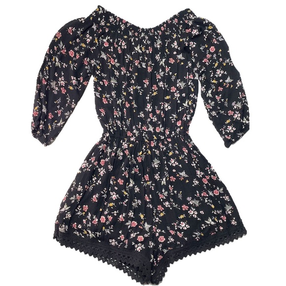 Abercrombie & Fitch Women's Black Off the Shoulder Floral Lace Romper - size S - Picture 4 of 5